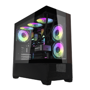 DARK Flash DS900 AIR ARGB PC Case | Curved Glass & High-Airflow RGB | Black Wood