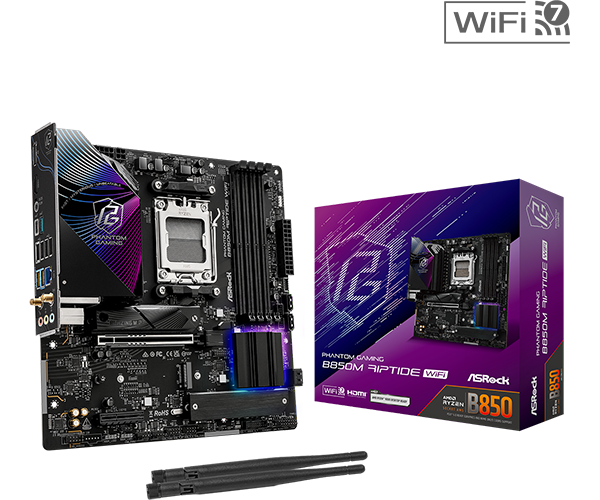 ASRock B850M Riptide WiFi | AMD AM5 Micro-ATX Motherboard with DDR5 & PCIe 5.0