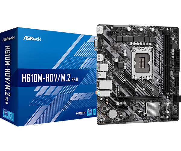 ASRock H610M-HDV/M.2 R2.0 | Intel 13th & 12th Gen Micro-ATX Motherboard with DDR4, PCIe 4.0 & M.2